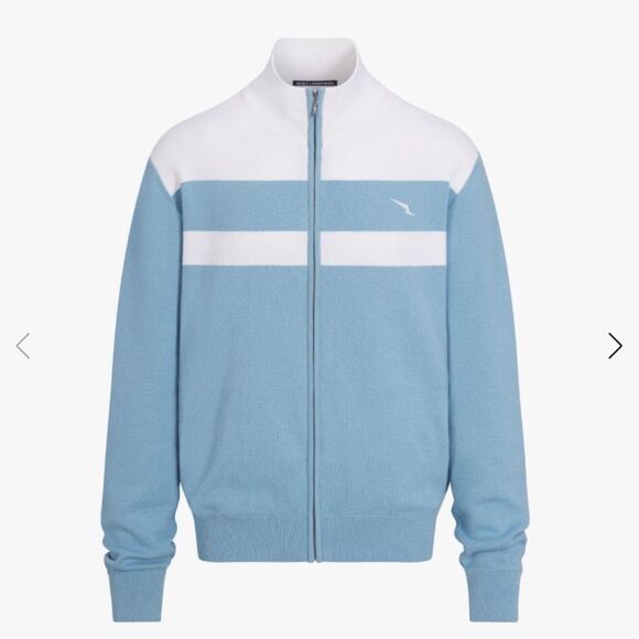 Wolf & Shepard Men cotton track jacket limited edition Blue White knit men XL